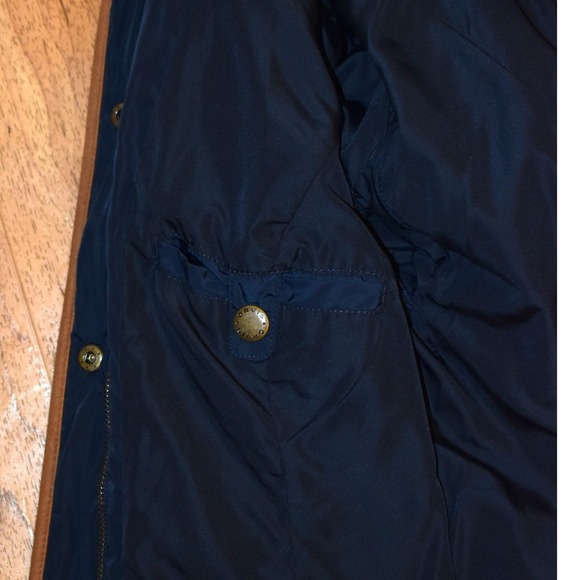 Orvis Quilted Longline Parka Women Medium Navy Blue 3M Thinsulate Hooded Coat - Picture 5 of 7